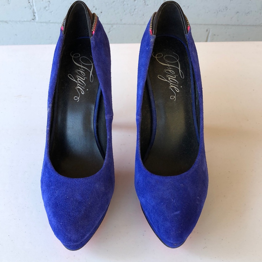 Blue faux suede heels